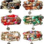 FIBO STEEL 6 Sets Bohemian Stackable Bead Bracelets for Women Stretch Multilayered Bracelet Set Multicolor Boho Jewelry
